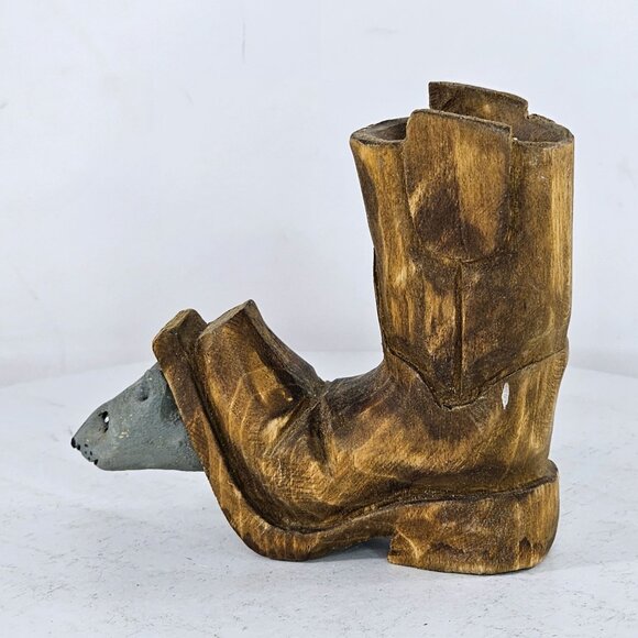 Wooden Boot With Mouse Figurine By Bill Payne Folk Art Hand Carved Painted - Picture 4 of 8